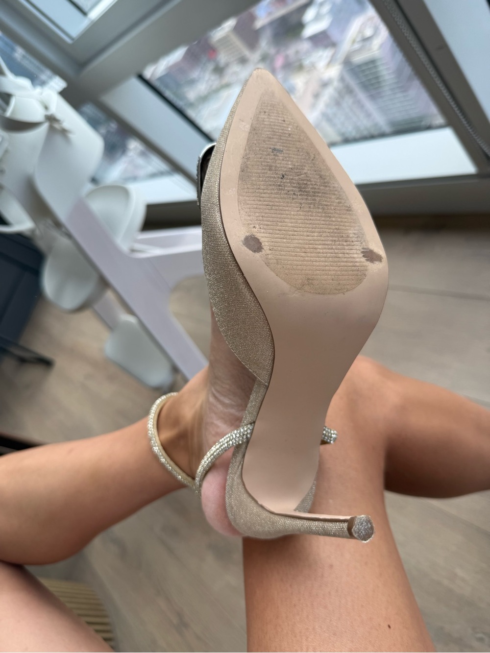 Steve Madden Champagne Jeweled Pointed-Toe Ankle-Strap Pumps - Picture 4 of 10